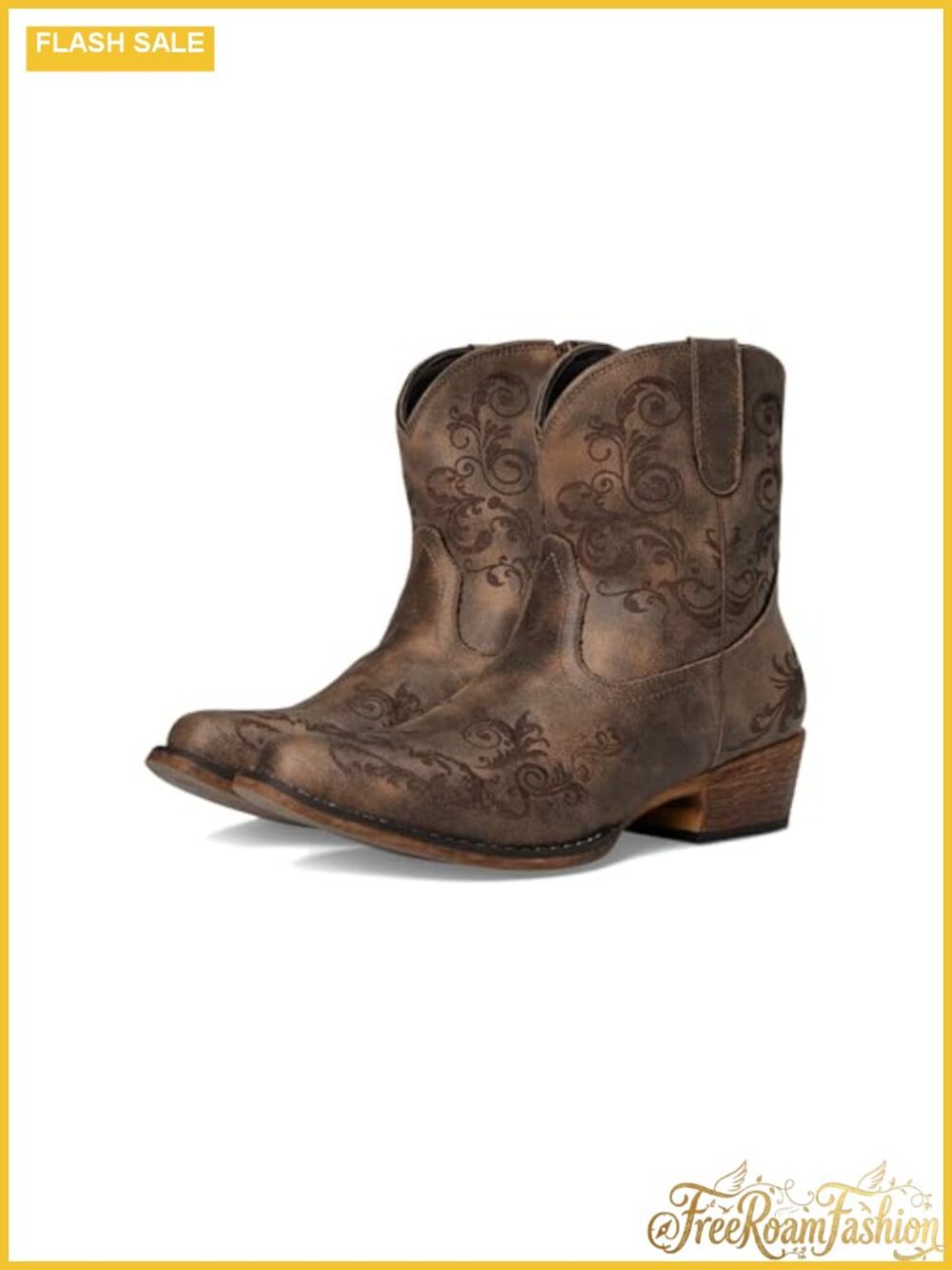 Faux Leather Snip Toe Ankle Boots Low Heel Casual Embroidered